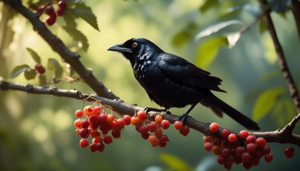 black bird feeding behavior