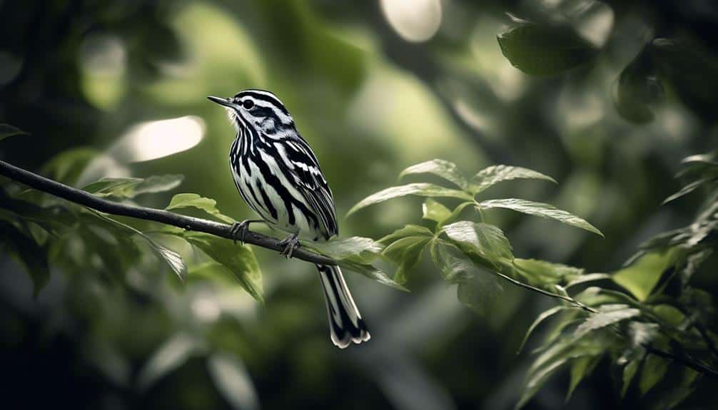 striped bird with tree trunk foraging